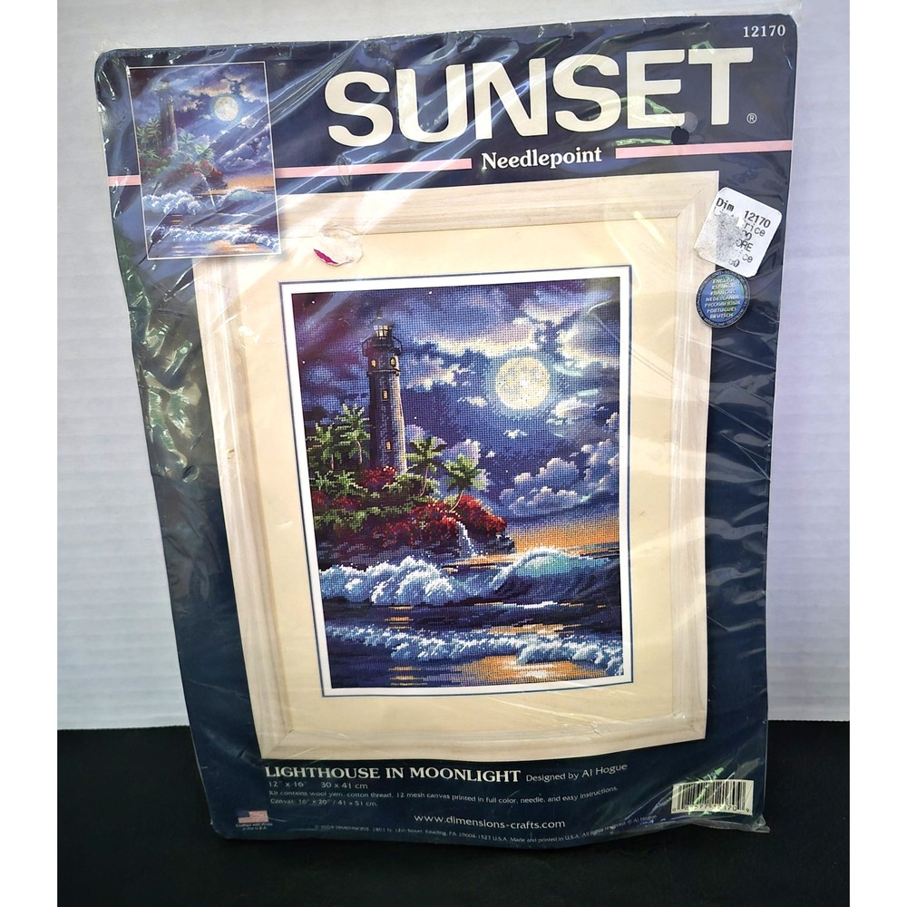 NEW Sunset Needlepoint  Lighthouse in Moonlight Kit 12170 12" x 16"  by Al Hogue